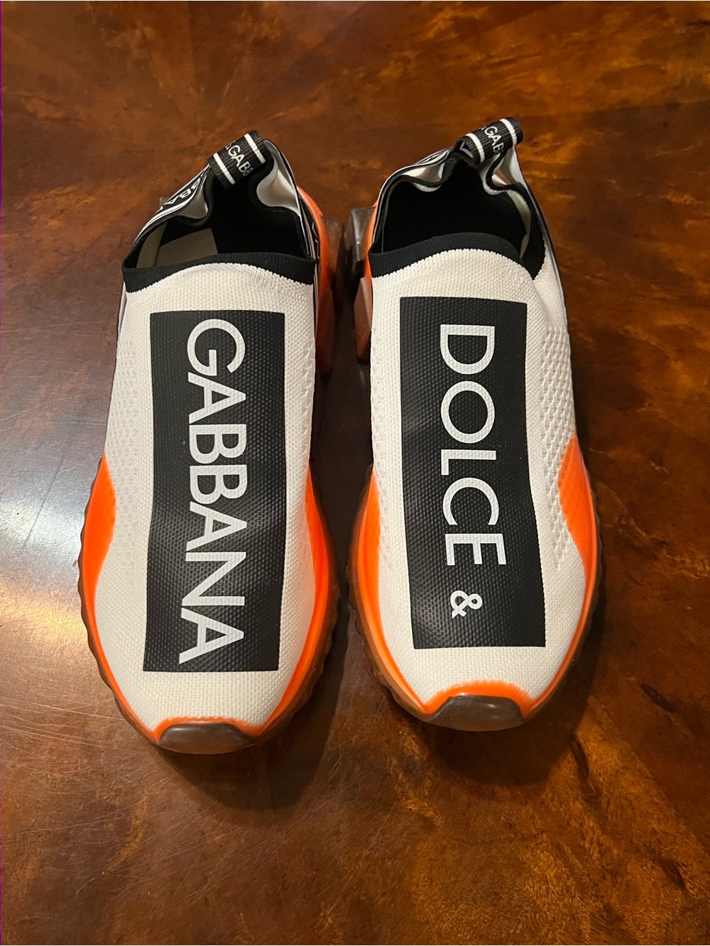 Dolce & Gabbana White and Orange Logo Slip-On Sneakers